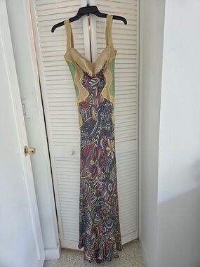 Rare Missoni Lux Silk Knit 🧶Gold/multicolor abstract/modernist floral Maxi Dress